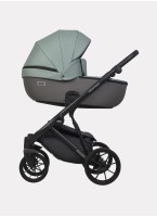 Детская коляска 2 в 1 Riko Basic Montana Ecco из экокожи | Реверсивный прогулочный блок | Регулируемая амортизация | Передние поворачиваемые колеса | Цвет - серый и зеленый