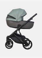 Детская коляска 2 в 1 Riko Basic Montana Ecco из экокожи | Реверсивный прогулочный блок | Регулируемая амортизация | Передние поворачиваемые колеса | Цвет - серый и зеленый