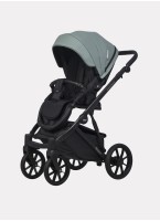 Детская коляска 2 в 1 Riko Basic Montana Ecco из экокожи | Реверсивный прогулочный блок | Регулируемая амортизация | Передние поворачиваемые колеса | Цвет - серый и зеленый