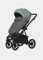 Детская коляска 2 в 1 Riko Basic Montana Ecco из экокожи | Реверсивный прогулочный блок | Регулируемая амортизация | Передние поворачиваемые колеса | Цвет - серый и зеленый