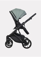 Детская коляска 2 в 1 Riko Basic Montana Ecco из экокожи | Реверсивный прогулочный блок | Регулируемая амортизация | Передние поворачиваемые колеса | Цвет - серый и зеленый