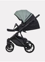 Детская коляска 2 в 1 Riko Basic Montana Ecco из экокожи | Реверсивный прогулочный блок | Регулируемая амортизация | Передние поворачиваемые колеса | Цвет - серый и зеленый