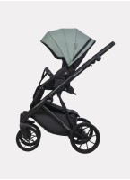 Детская коляска 2 в 1 Riko Basic Montana Ecco из экокожи | Реверсивный прогулочный блок | Регулируемая амортизация | Передние поворачиваемые колеса | Цвет - серый и зеленый