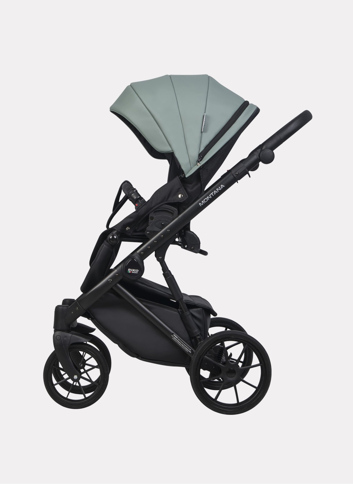 Детская коляска 2 в 1 Riko Basic Montana Ecco из экокожи | Реверсивный прогулочный блок | Регулируемая амортизация | Передние поворачиваемые колеса | Цвет - серый и зеленый