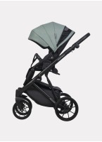Детская коляска 2 в 1 Riko Basic Montana Ecco из экокожи | Реверсивный прогулочный блок | Регулируемая амортизация | Передние поворачиваемые колеса | Цвет - серый и зеленый