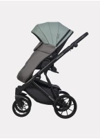 Детская коляска 2 в 1 Riko Basic Montana Ecco из экокожи | Реверсивный прогулочный блок | Регулируемая амортизация | Передние поворачиваемые колеса | Цвет - серый и зеленый