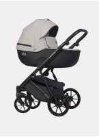 Детская коляска 2 в 1 Riko Basic Montana Ecco из экокожи | Реверсивный прогулочный блок | Регулируемая амортизация | Передние поворачиваемые колеса | Цвет - серый и черный
