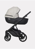 Детская коляска 2 в 1 Riko Basic Montana Ecco из экокожи | Реверсивный прогулочный блок | Регулируемая амортизация | Передние поворачиваемые колеса | Цвет - серый и черный