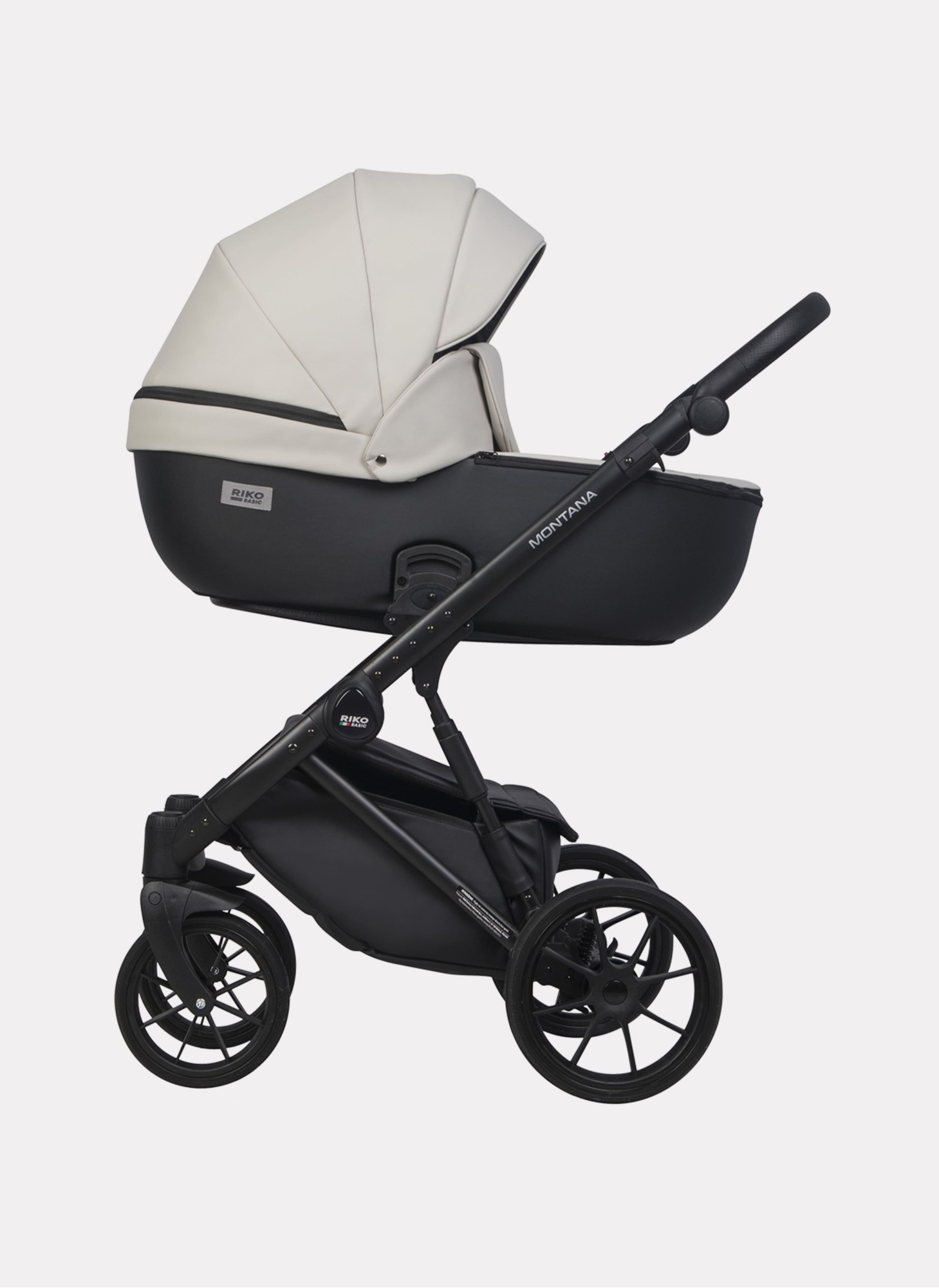 Детская коляска 2 в 1 Riko Basic Montana Ecco из экокожи | Реверсивный прогулочный блок | Регулируемая амортизация | Передние поворачиваемые колеса | Цвет - серый и черный