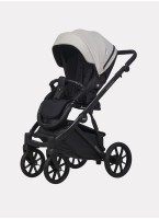 Детская коляска 2 в 1 Riko Basic Montana Ecco из экокожи | Реверсивный прогулочный блок | Регулируемая амортизация | Передние поворачиваемые колеса | Цвет - серый и черный