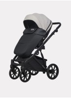Детская коляска 2 в 1 Riko Basic Montana Ecco из экокожи | Реверсивный прогулочный блок | Регулируемая амортизация | Передние поворачиваемые колеса | Цвет - серый и черный