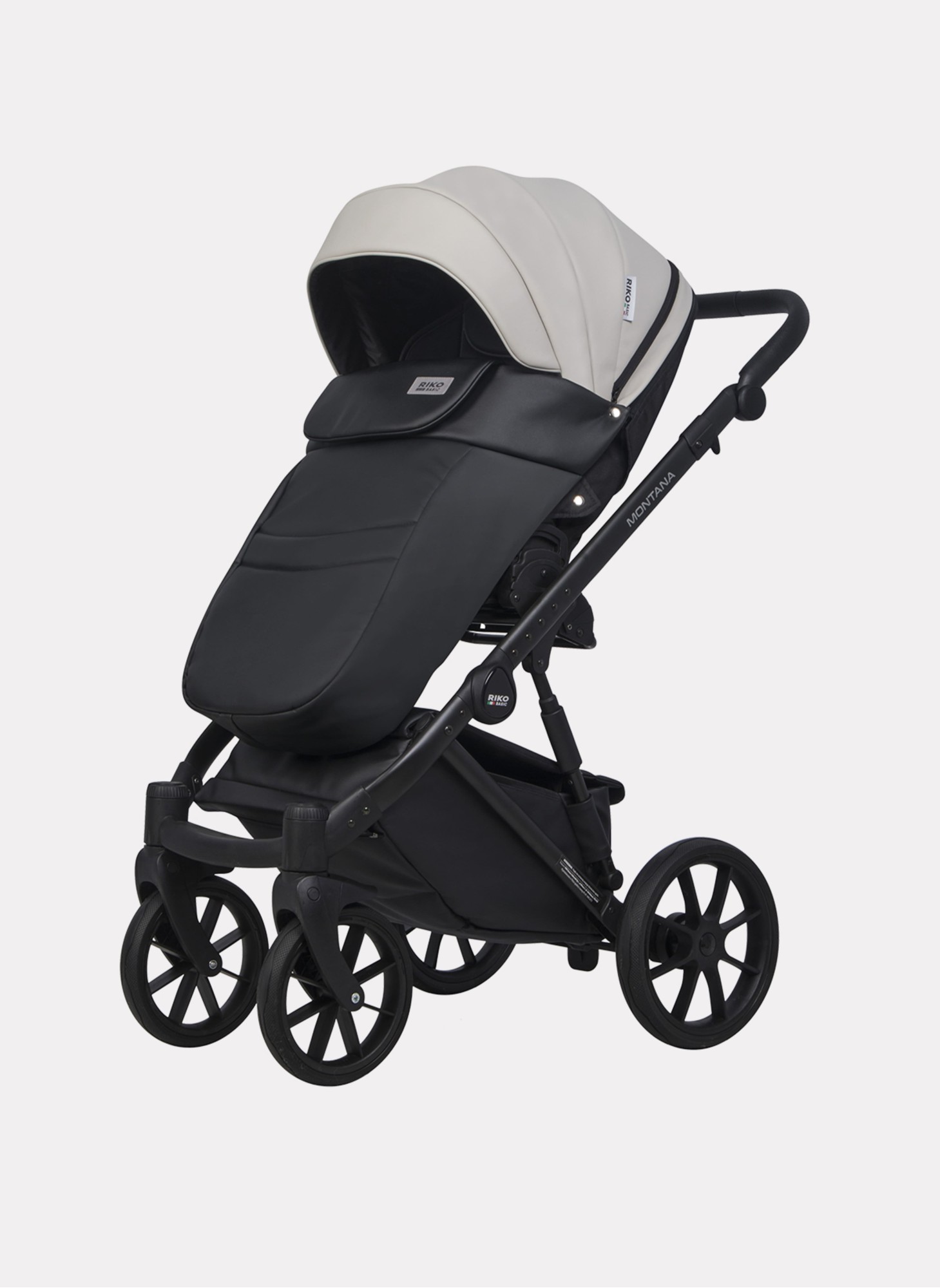 Детская коляска 2 в 1 Riko Basic Montana Ecco из экокожи | Реверсивный прогулочный блок | Регулируемая амортизация | Передние поворачиваемые колеса | Цвет - серый и черный