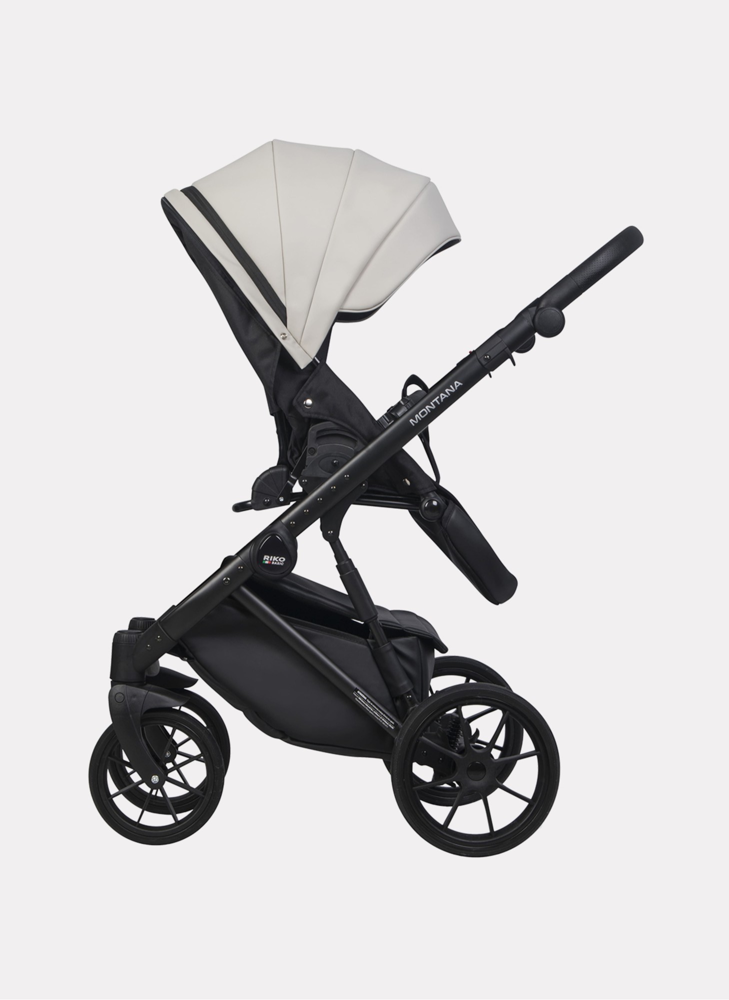 Детская коляска 2 в 1 Riko Basic Montana Ecco из экокожи | Реверсивный прогулочный блок | Регулируемая амортизация | Передние поворачиваемые колеса | Цвет - серый и черный