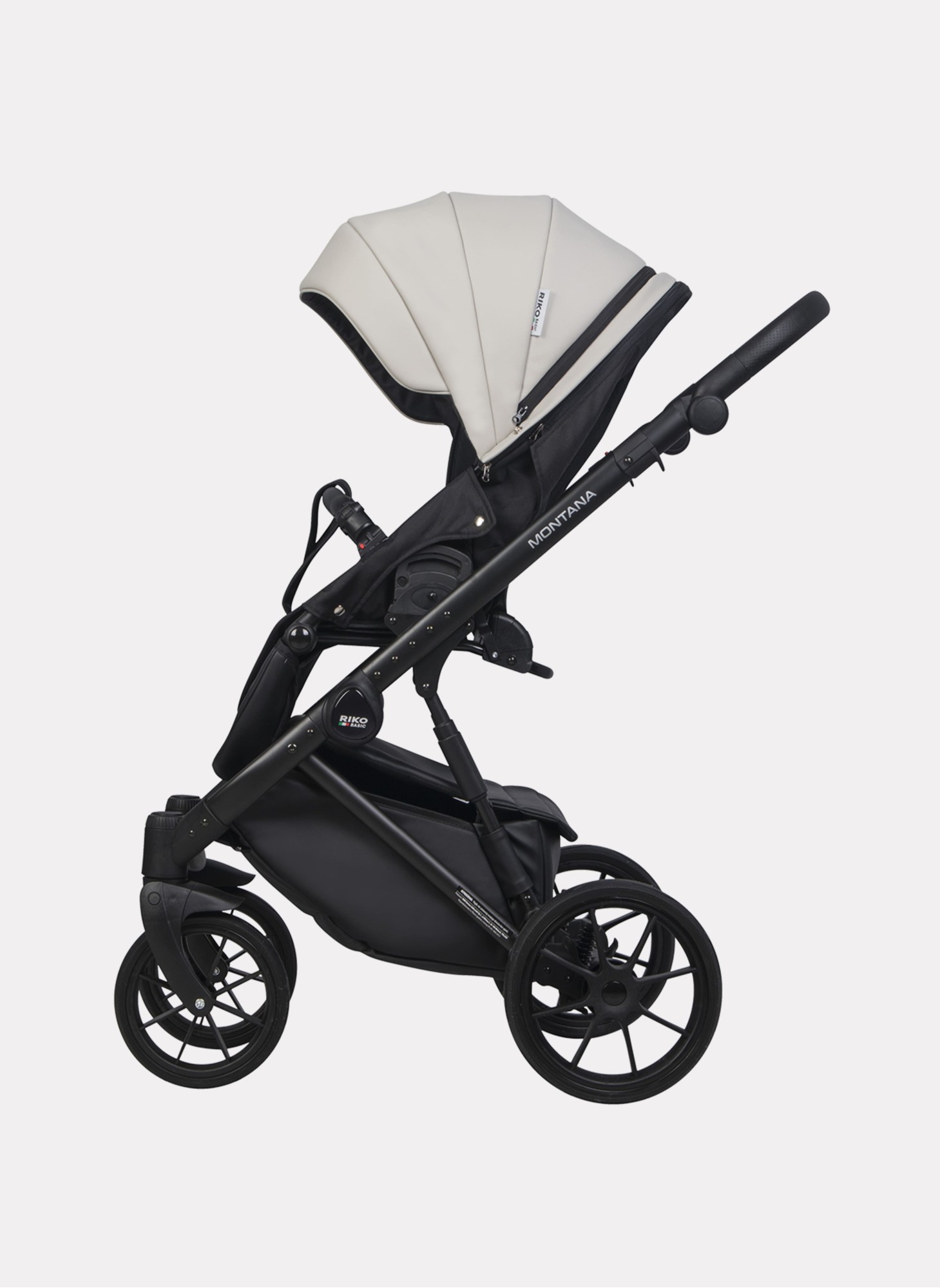 Детская коляска 2 в 1 Riko Basic Montana Ecco из экокожи | Реверсивный прогулочный блок | Регулируемая амортизация | Передние поворачиваемые колеса | Цвет - серый и черный