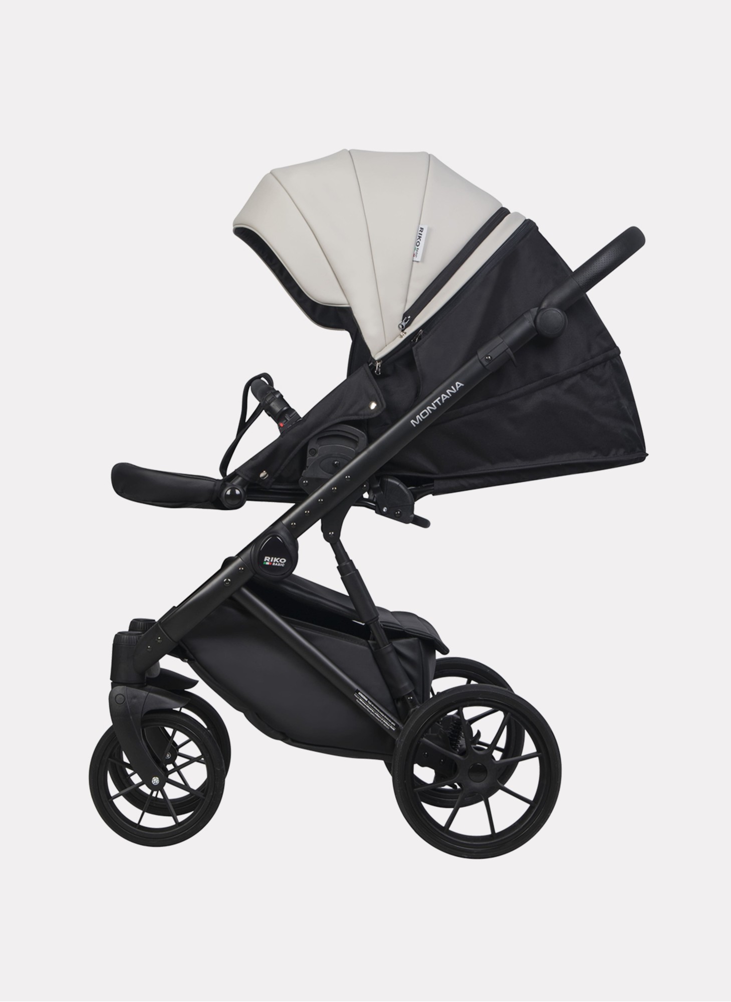 Детская коляска 2 в 1 Riko Basic Montana Ecco из экокожи | Реверсивный прогулочный блок | Регулируемая амортизация | Передние поворачиваемые колеса | Цвет - серый и черный