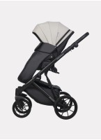 Детская коляска 2 в 1 Riko Basic Montana Ecco из экокожи | Реверсивный прогулочный блок | Регулируемая амортизация | Передние поворачиваемые колеса | Цвет - серый и черный
