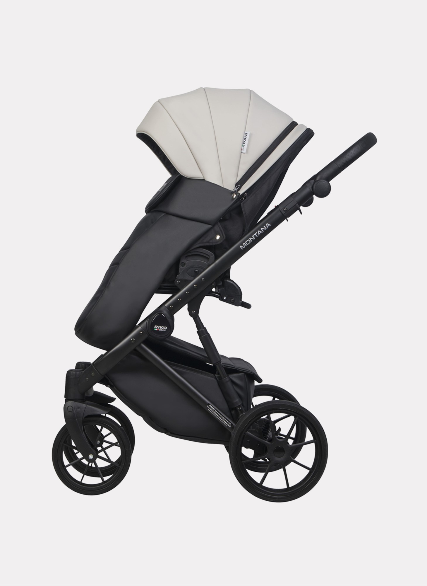Детская коляска 2 в 1 Riko Basic Montana Ecco из экокожи | Реверсивный прогулочный блок | Регулируемая амортизация | Передние поворачиваемые колеса | Цвет - серый и черный