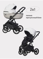 Детская коляска 2 в 1 Riko Basic Montana Ecco из экокожи | Реверсивный прогулочный блок | Регулируемая амортизация | Передние поворачиваемые колеса | Цвет - белый и серый