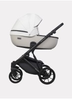 Детская коляска 2 в 1 Riko Basic Montana Ecco из экокожи | Реверсивный прогулочный блок | Регулируемая амортизация | Передние поворачиваемые колеса | Цвет - белый и серый