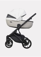 Детская коляска 2 в 1 Riko Basic Montana Ecco из экокожи | Реверсивный прогулочный блок | Регулируемая амортизация | Передние поворачиваемые колеса | Цвет - белый и серый