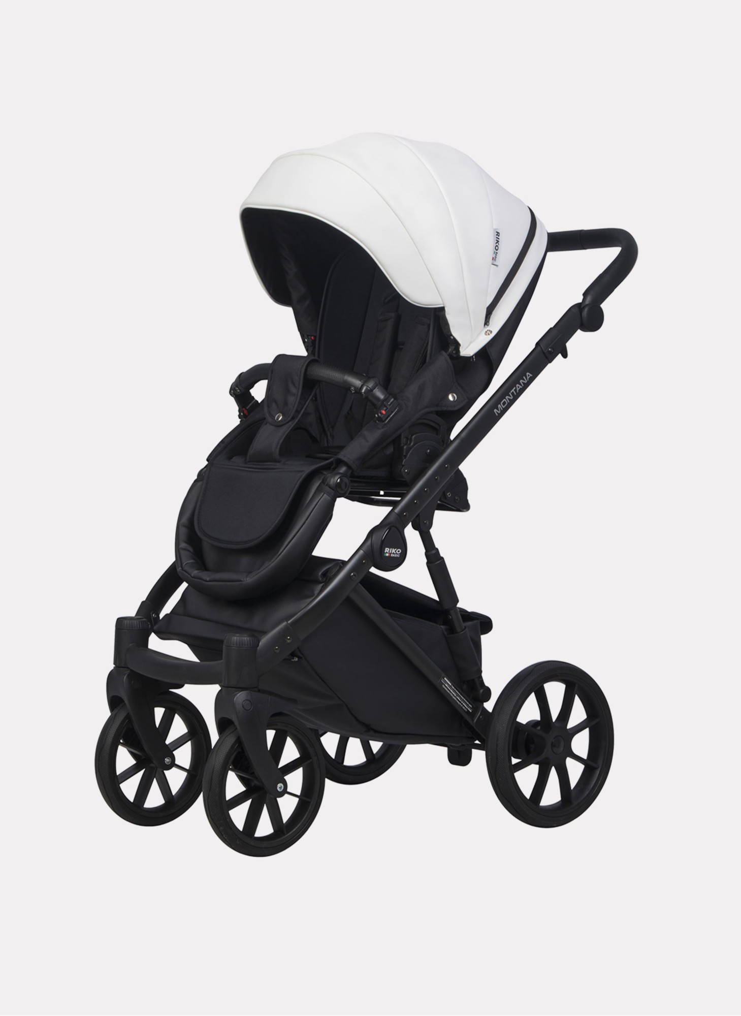 Детская коляска 2 в 1 Riko Basic Montana Ecco из экокожи | Реверсивный прогулочный блок | Регулируемая амортизация | Передние поворачиваемые колеса | Цвет - белый и серый