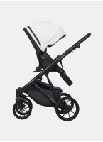 Детская коляска 2 в 1 Riko Basic Montana Ecco из экокожи | Реверсивный прогулочный блок | Регулируемая амортизация | Передние поворачиваемые колеса | Цвет - белый и серый