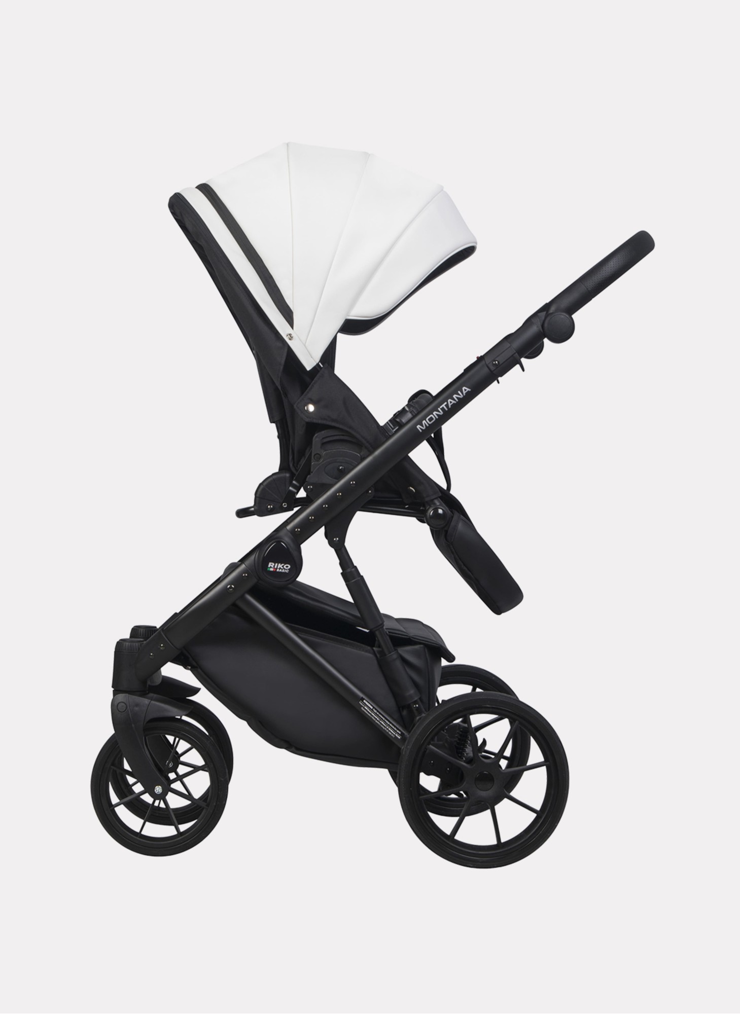 Детская коляска 2 в 1 Riko Basic Montana Ecco из экокожи | Реверсивный прогулочный блок | Регулируемая амортизация | Передние поворачиваемые колеса | Цвет - белый и серый