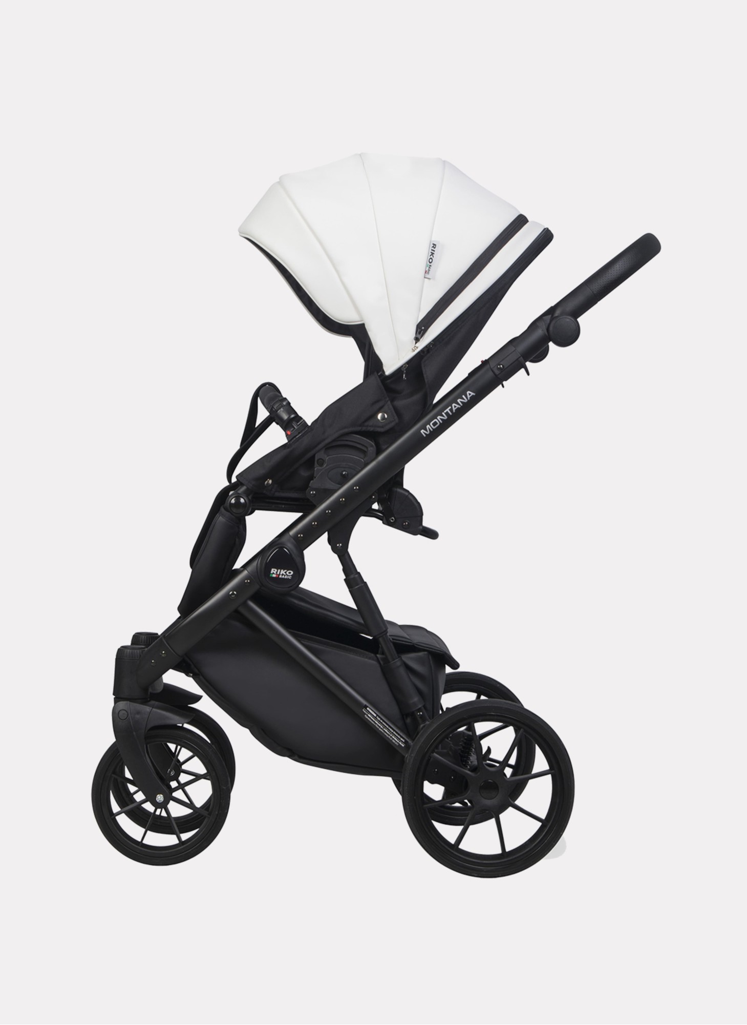 Детская коляска 2 в 1 Riko Basic Montana Ecco из экокожи | Реверсивный прогулочный блок | Регулируемая амортизация | Передние поворачиваемые колеса | Цвет - белый и серый