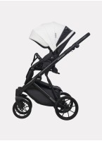 Детская коляска 2 в 1 Riko Basic Montana Ecco из экокожи | Реверсивный прогулочный блок | Регулируемая амортизация | Передние поворачиваемые колеса | Цвет - белый и серый