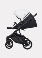 Детская коляска 2 в 1 Riko Basic Montana Ecco из экокожи | Реверсивный прогулочный блок | Регулируемая амортизация | Передние поворачиваемые колеса | Цвет - белый и серый