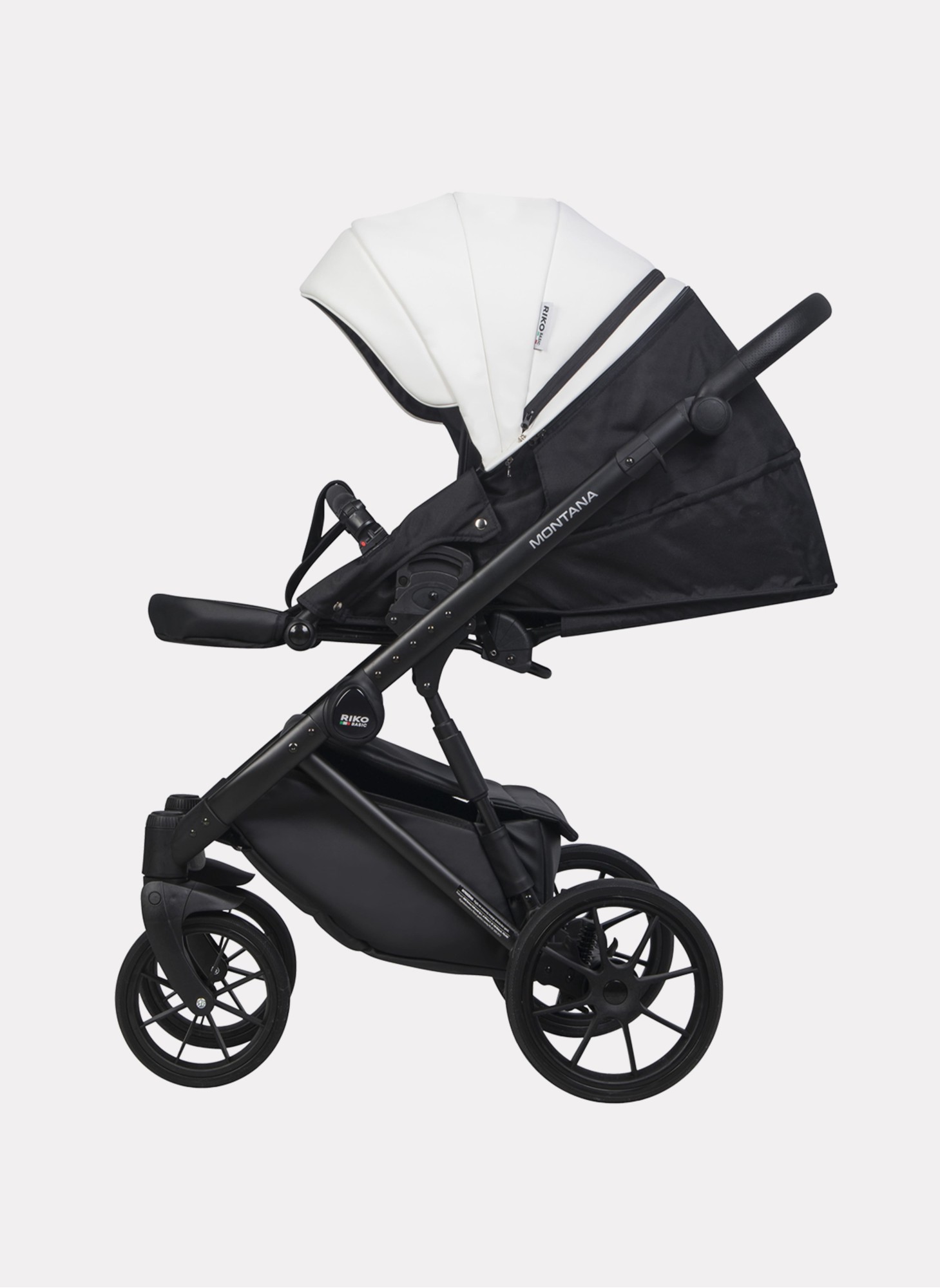 Детская коляска 2 в 1 Riko Basic Montana Ecco из экокожи | Реверсивный прогулочный блок | Регулируемая амортизация | Передние поворачиваемые колеса | Цвет - белый и серый