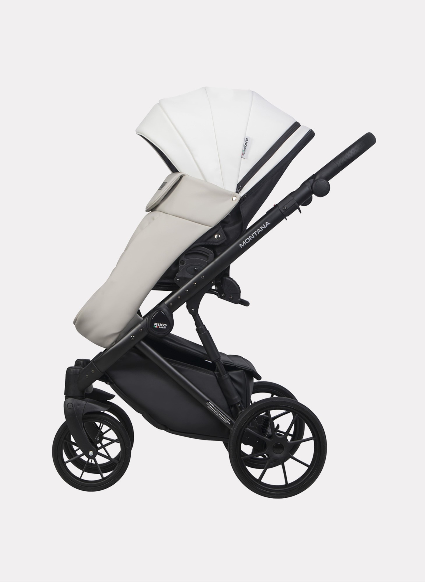 Детская коляска 2 в 1 Riko Basic Montana Ecco из экокожи | Реверсивный прогулочный блок | Регулируемая амортизация | Передние поворачиваемые колеса | Цвет - белый и серый