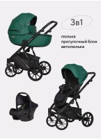 Детская коляска 3 в 1 Riko Basic Montana Ecco из экокожи | Реверсивный прогулочный блок | Регулируемая амортизация | Передние поворачиваемые колеса | Цвет - зеленый