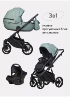 Детская коляска 3 в 1 Riko Basic Montana Ecco из экокожи | Реверсивный прогулочный блок | Регулируемая амортизация | Передние поворачиваемые колеса | Цвет - зеленый