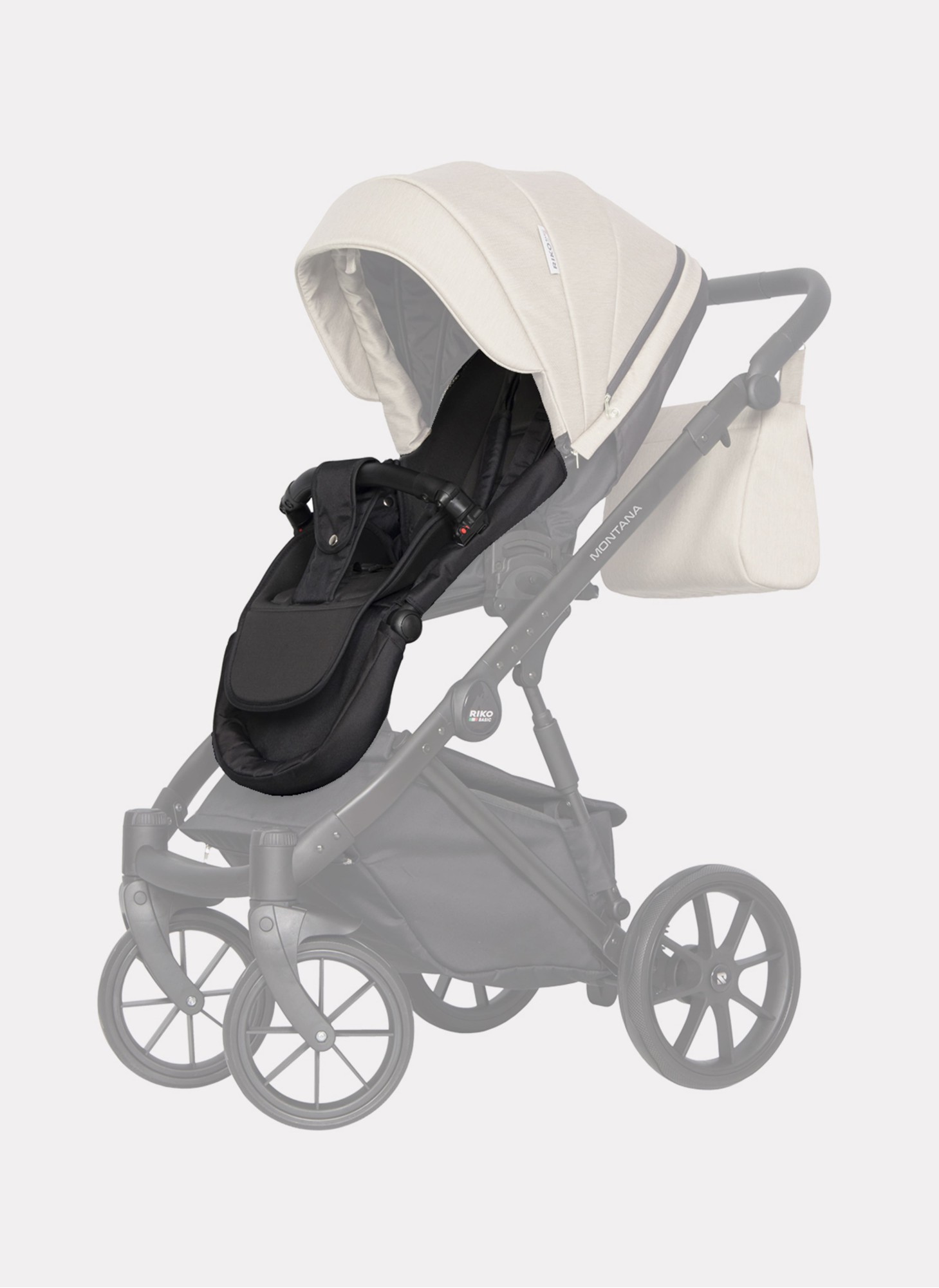 Детская коляска 2 в 1 Riko Basic Montana | Реверсивный прогулочный блок | Пружинная амортизация | Передние поворачиваемые колеса с фиксацией | Цвет - бежевый