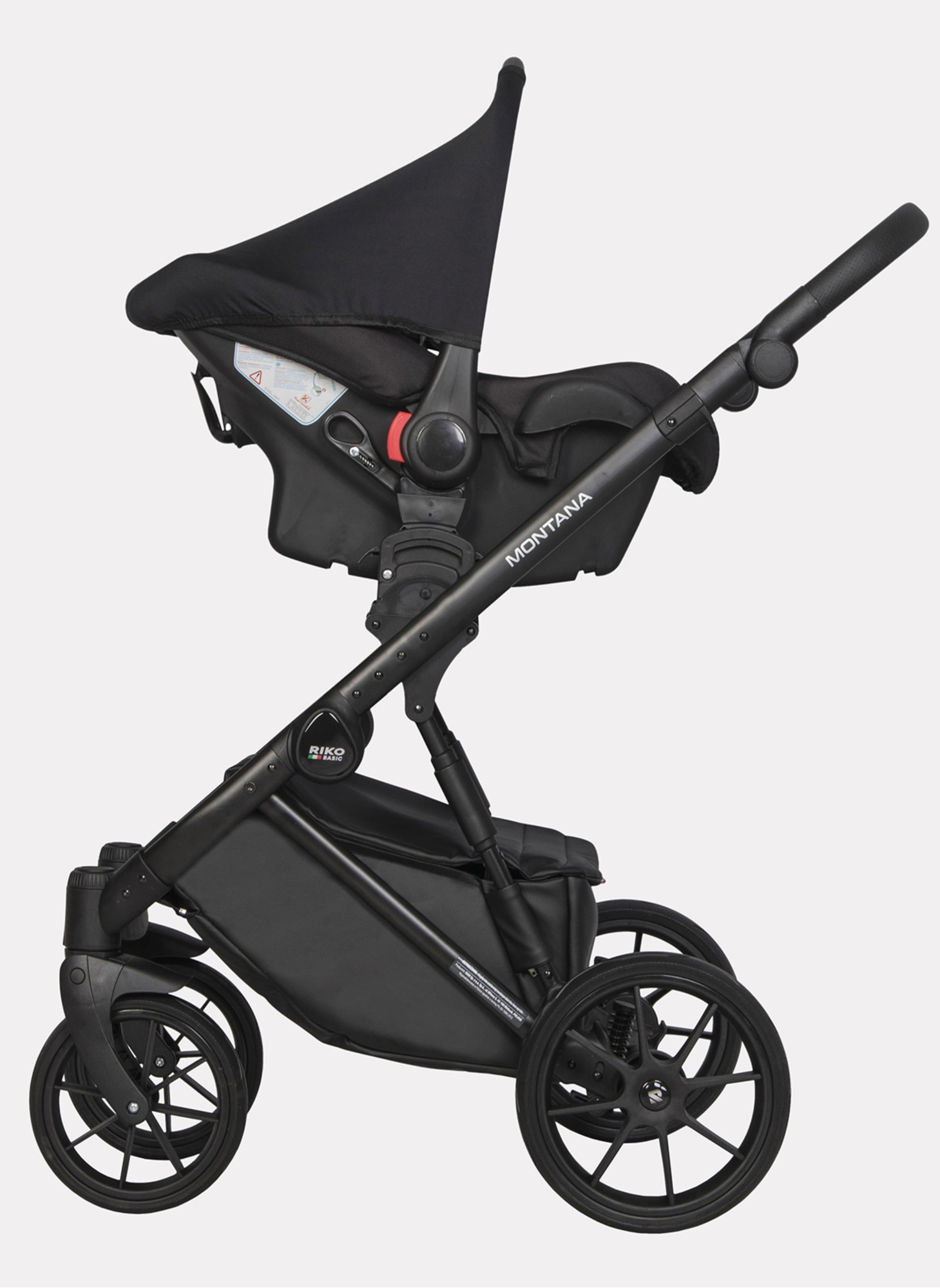 Детская коляска 2 в 1 Riko Basic Montana | Реверсивный прогулочный блок | Пружинная амортизация | Передние поворачиваемые колеса с фиксацией | Цвет - серый