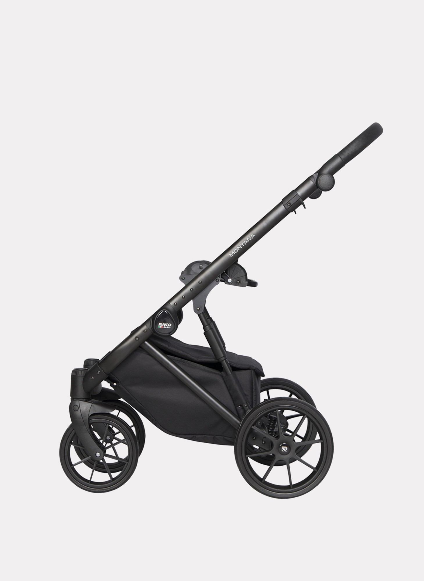 Детская коляска 2 в 1 Riko Basic Montana | Реверсивный прогулочный блок | Пружинная амортизация | Передние поворачиваемые колеса с фиксацией | Цвет - серый