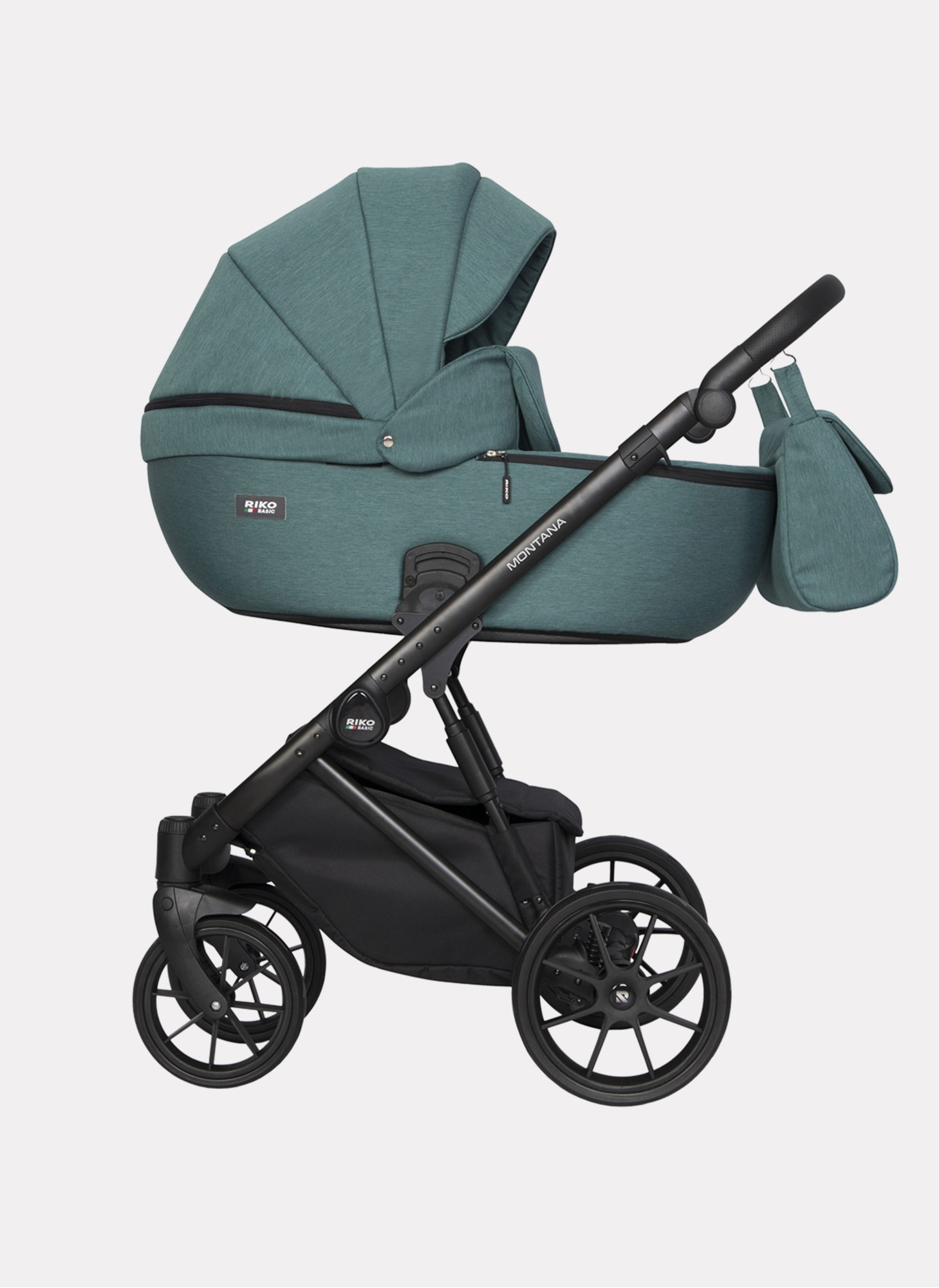 Детская коляска 2 в 1 Riko Basic Montana | Реверсивный прогулочный блок | Пружинная амортизация | Передние поворачиваемые колеса с фиксацией | Цвет - зеленый