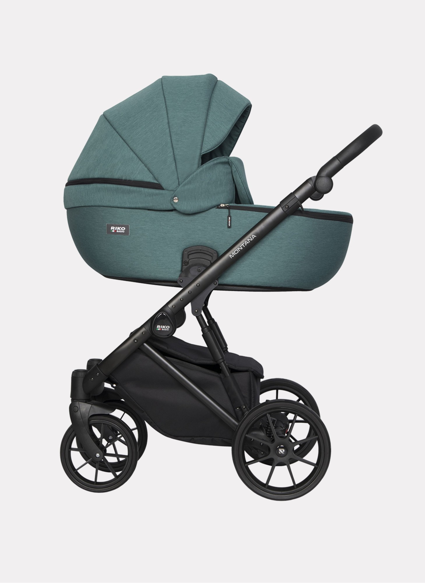 Детская коляска 2 в 1 Riko Basic Montana | Реверсивный прогулочный блок | Пружинная амортизация | Передние поворачиваемые колеса с фиксацией | Цвет - зеленый