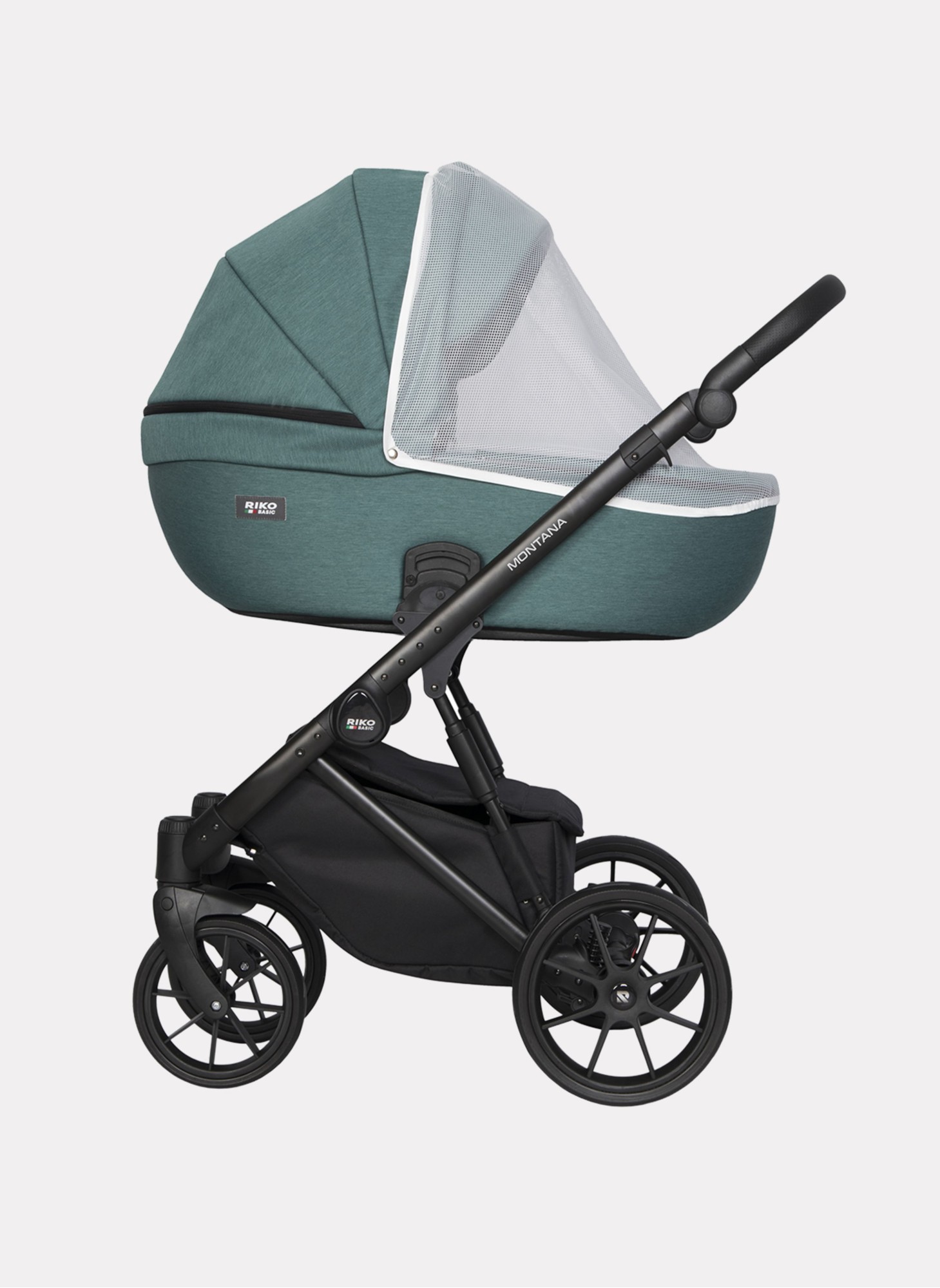 Детская коляска 2 в 1 Riko Basic Montana | Реверсивный прогулочный блок | Пружинная амортизация | Передние поворачиваемые колеса с фиксацией | Цвет - зеленый