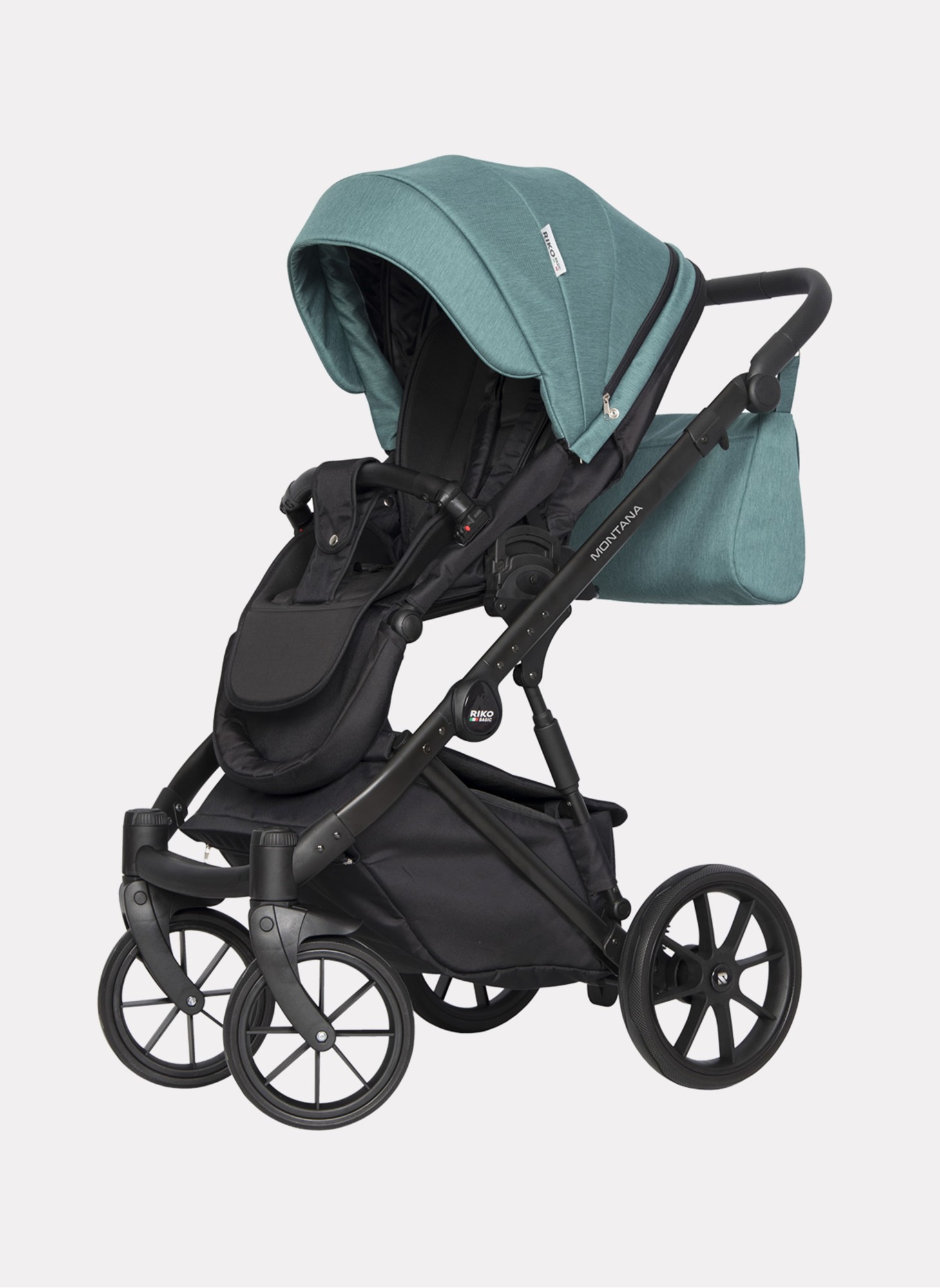Детская коляска 2 в 1 Riko Basic Montana | Реверсивный прогулочный блок | Пружинная амортизация | Передние поворачиваемые колеса с фиксацией | Цвет - зеленый