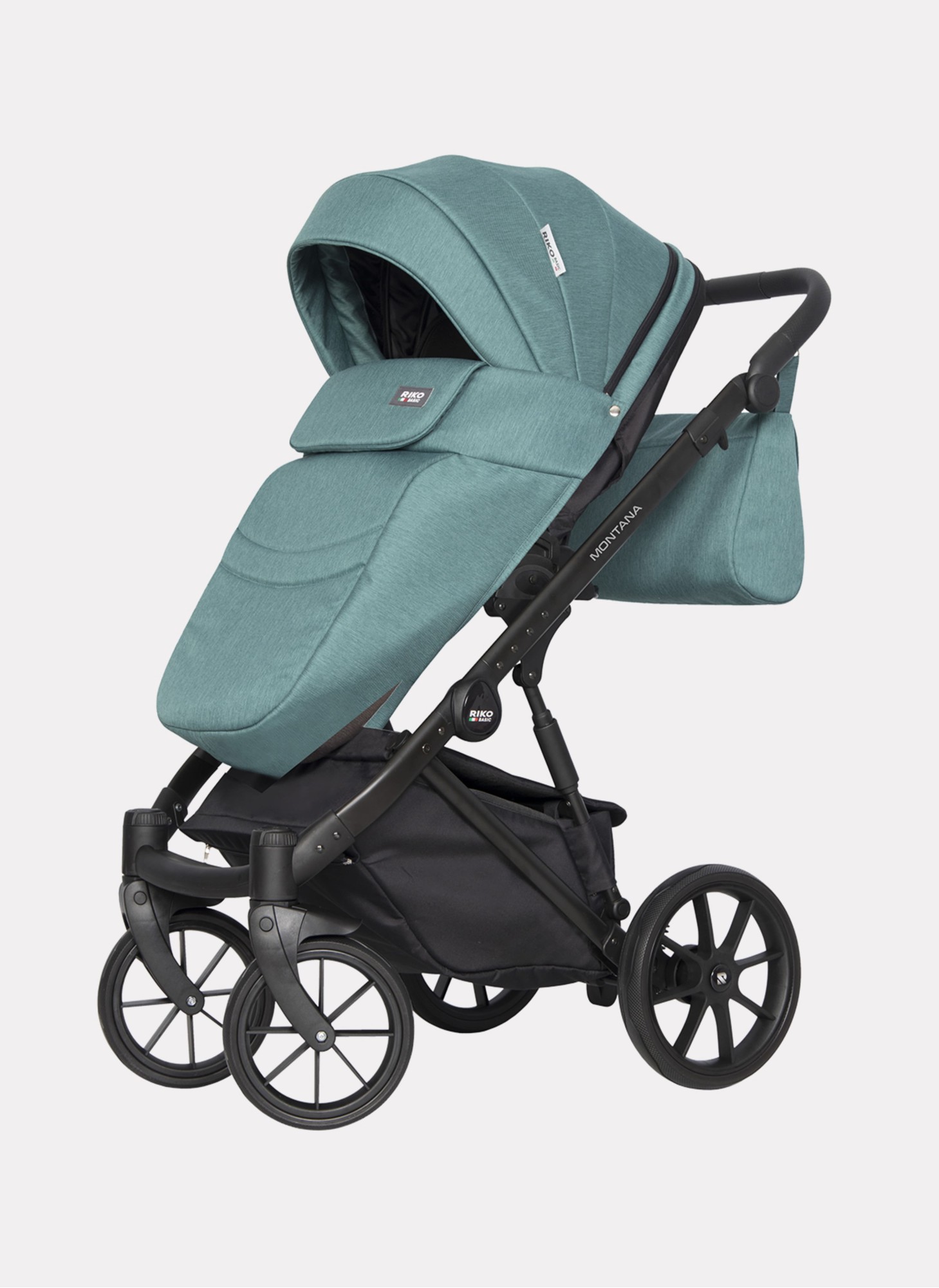 Детская коляска 2 в 1 Riko Basic Montana | Реверсивный прогулочный блок | Пружинная амортизация | Передние поворачиваемые колеса с фиксацией | Цвет - зеленый