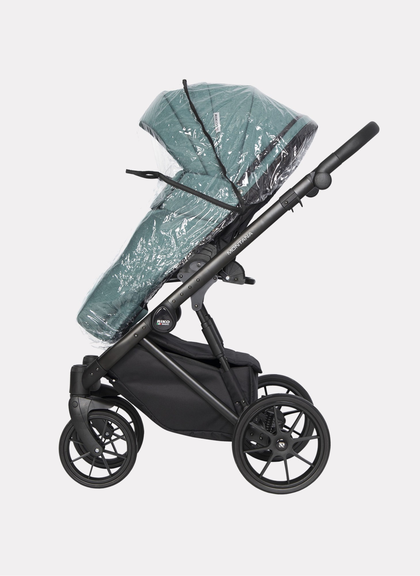 Детская коляска 2 в 1 Riko Basic Montana | Реверсивный прогулочный блок | Пружинная амортизация | Передние поворачиваемые колеса с фиксацией | Цвет - зеленый