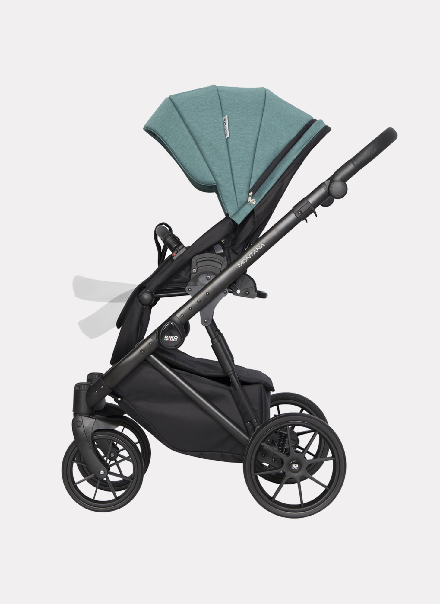 Детская коляска 2 в 1 Riko Basic Montana | Реверсивный прогулочный блок | Пружинная амортизация | Передние поворачиваемые колеса с фиксацией | Цвет - зеленый