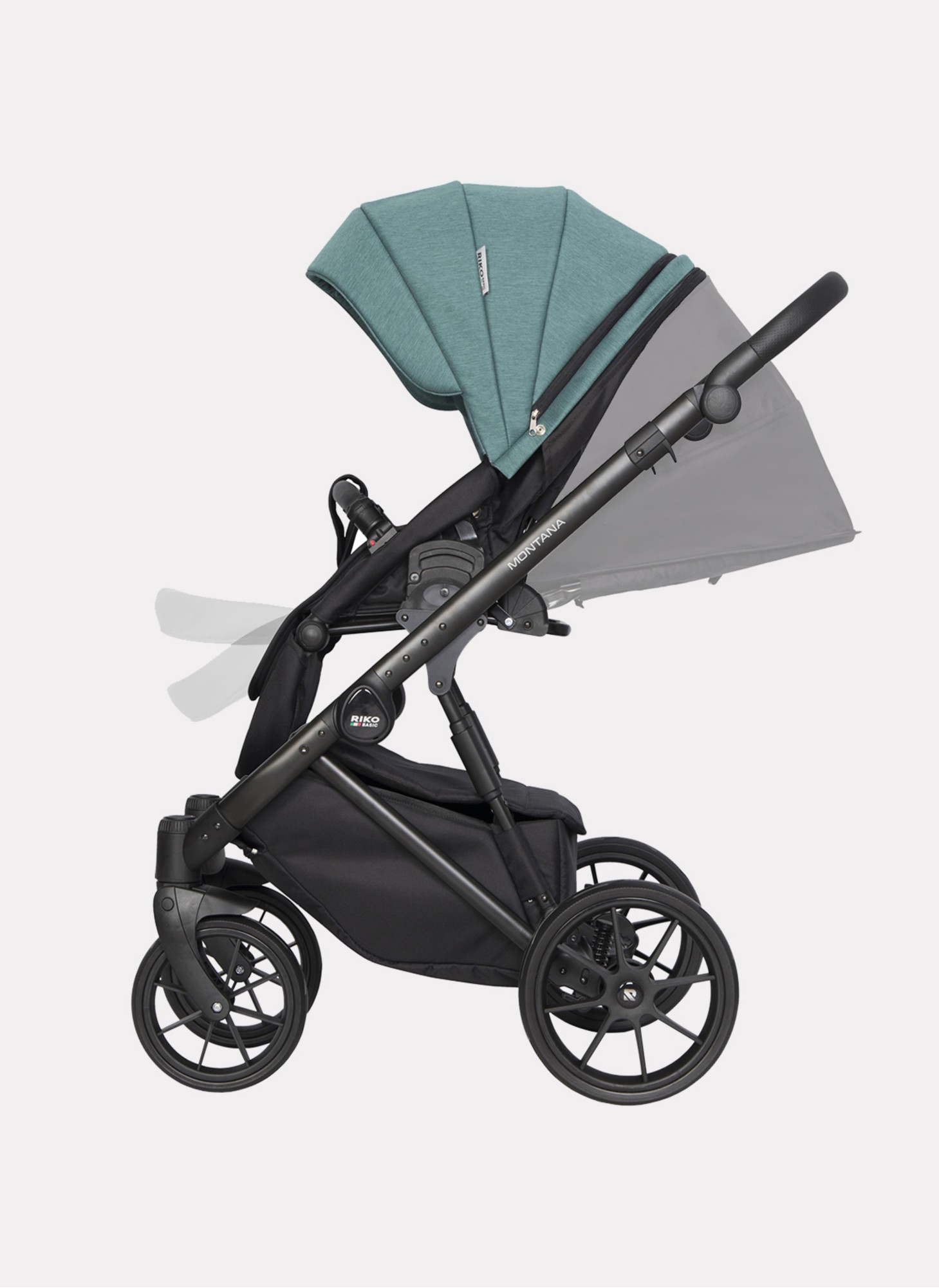 Детская коляска 2 в 1 Riko Basic Montana | Реверсивный прогулочный блок | Пружинная амортизация | Передние поворачиваемые колеса с фиксацией | Цвет - зеленый