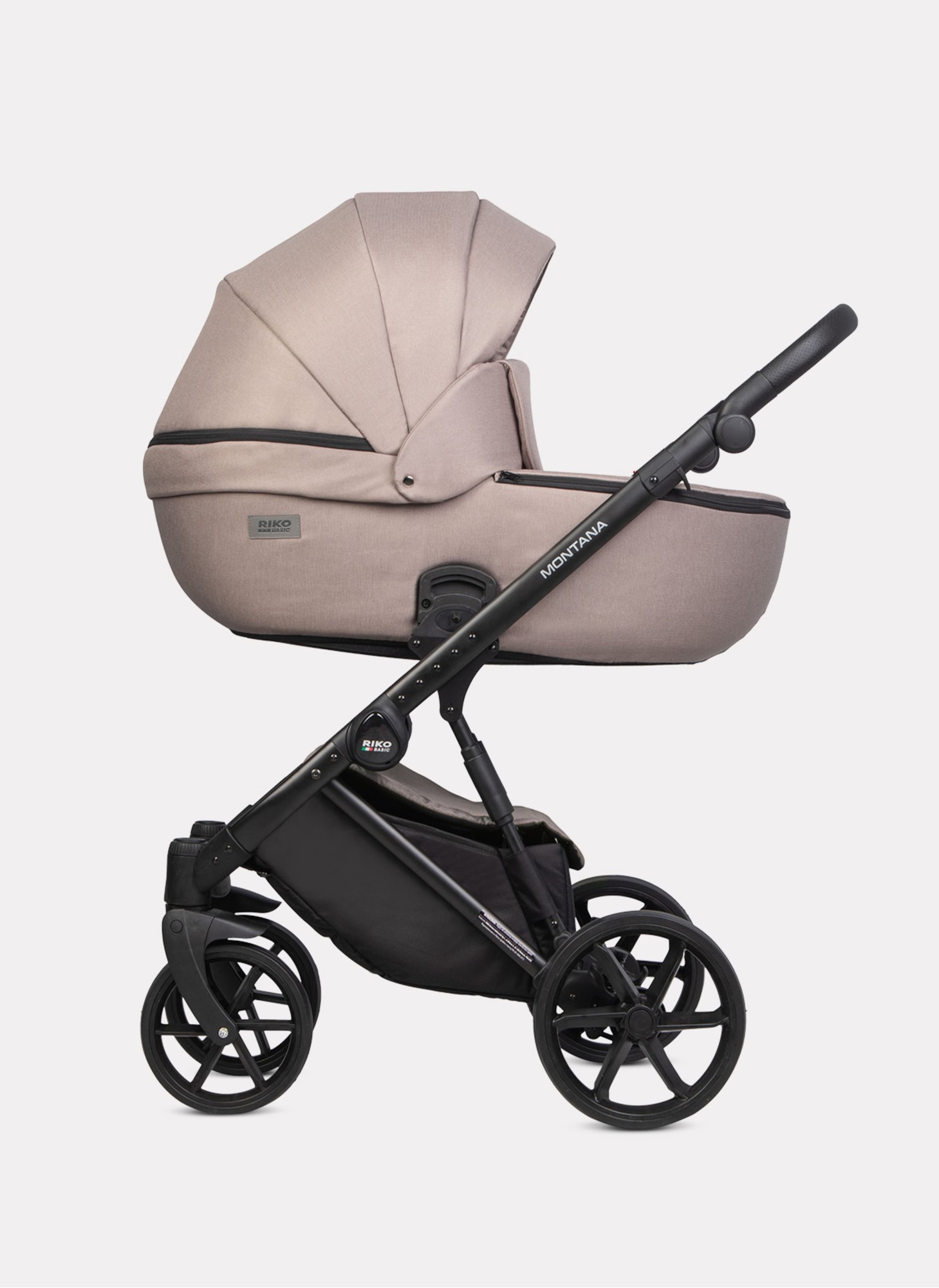 Детская коляска 2 в 1 Riko Basic Montana 2025 | Реверсивный прогулочный блок | Пружинная амортизация | Передние поворачиваемые колеса с фиксацией | Цвет - бежевый