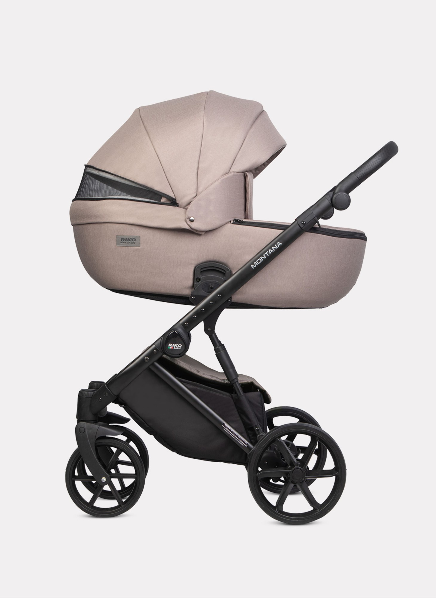 Детская коляска 2 в 1 Riko Basic Montana 2025 | Реверсивный прогулочный блок | Пружинная амортизация | Передние поворачиваемые колеса с фиксацией | Цвет - бежевый