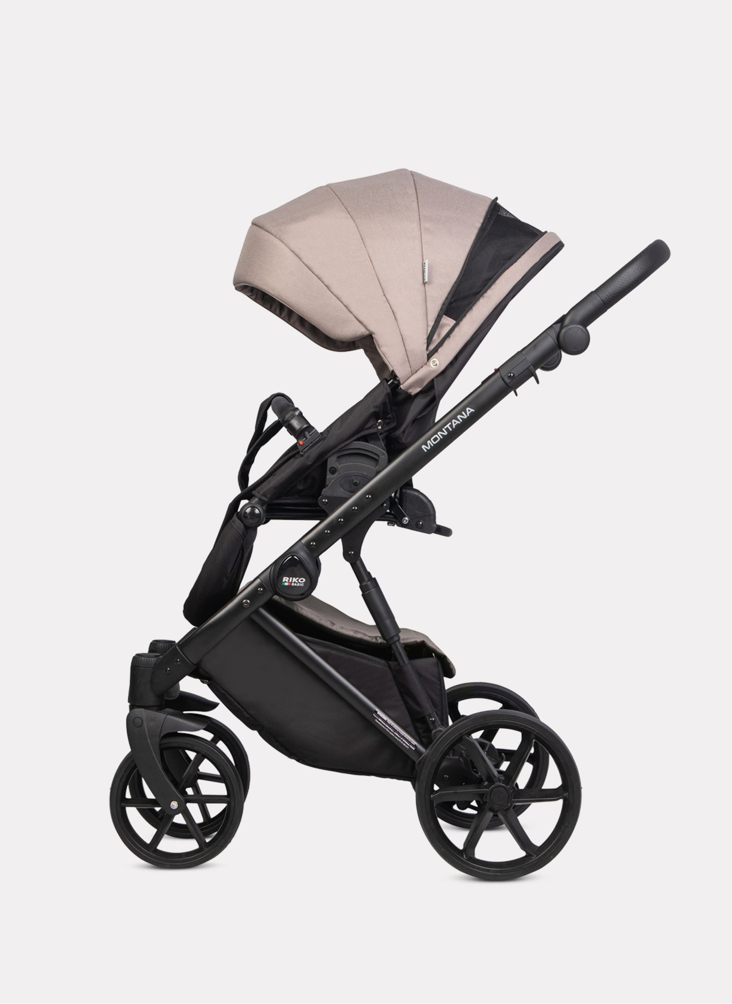 Детская коляска 2 в 1 Riko Basic Montana 2025 | Реверсивный прогулочный блок | Пружинная амортизация | Передние поворачиваемые колеса с фиксацией | Цвет - бежевый