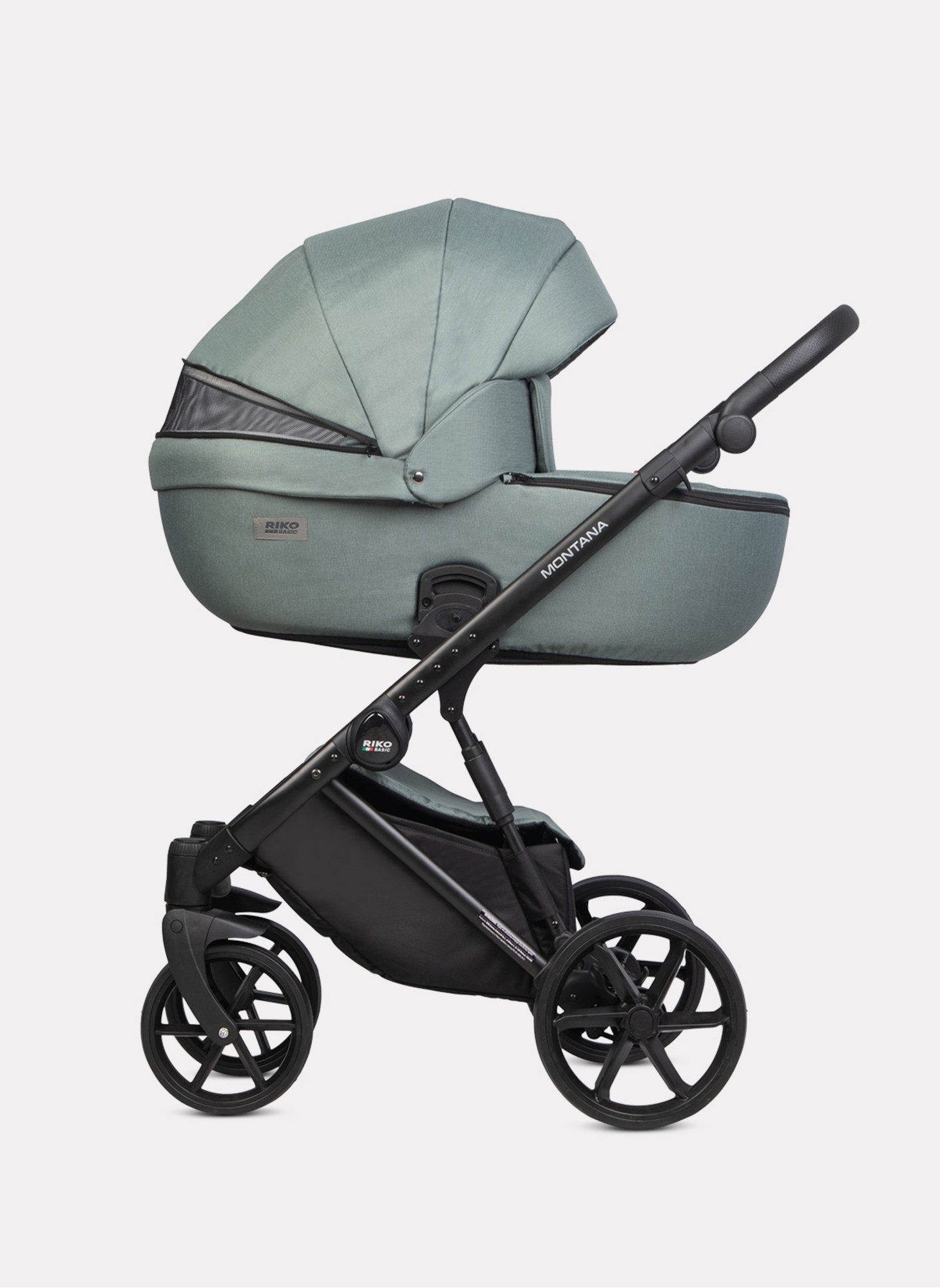 Детская коляска 2 в 1 Riko Basic Montana 2025 | Реверсивный прогулочный блок | Пружинная амортизация | Передние поворачиваемые колеса с фиксацией | Цвет - зеленый