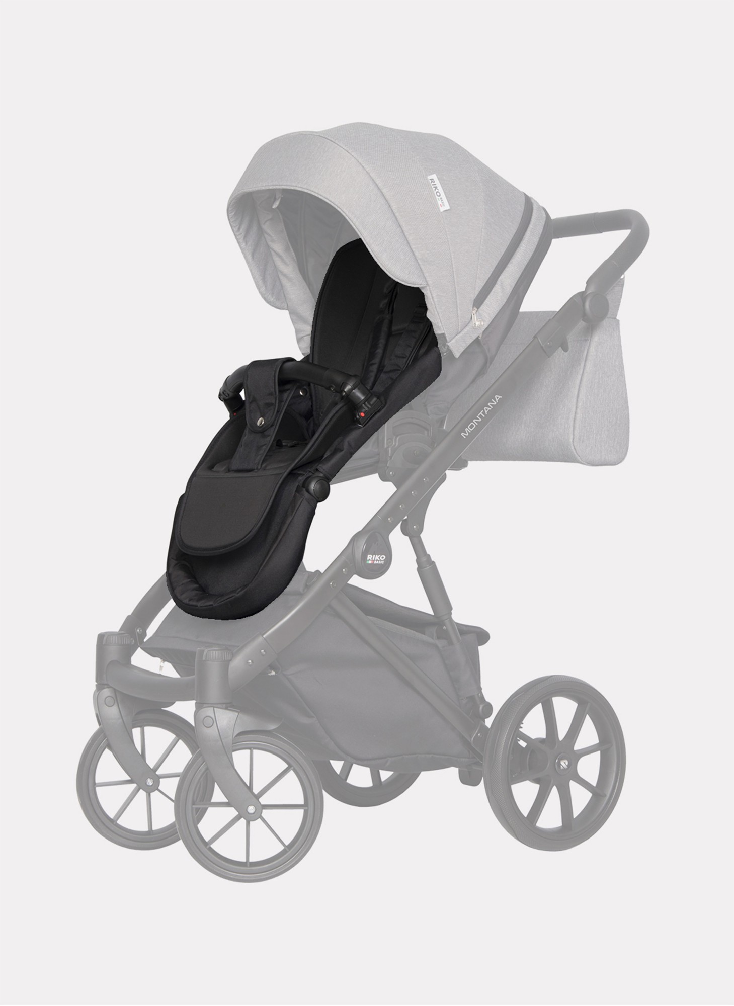 Детская коляска 3 в 1 Riko Basic Montana | Реверсивный прогулочный блок | Пружинная амортизация | Передние поворачиваемые колеса с фиксацией | Цвет - графитовый